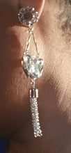 Load image into Gallery viewer, Silver Metal rhinestone and Chain Clip On Earrings
