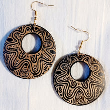 Load image into Gallery viewer, Natural Wood Boho  Dangle Earrings black pierced ears
