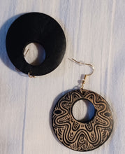 Load image into Gallery viewer, Natural Wood Boho  Dangle Earrings black pierced ears
