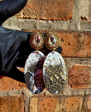 Load image into Gallery viewer, Regal glam  Handmade handpainted Wooden abstract Clip On Dangle Earrings
