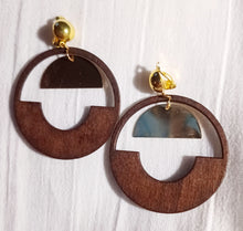 Load image into Gallery viewer, Minimalist Natural Wood Clip On Dangle Earrings brown
