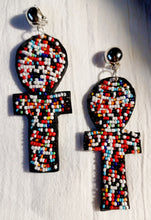 Load image into Gallery viewer, Handmade Beaded Leather Ankh Clip On Earrings, Large 3.5"
