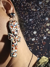 Load image into Gallery viewer, Handmade Beaded Leather Ankh Clip On Earrings, Large 3.5"
