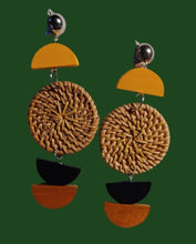 Load image into Gallery viewer, Handmade  Natural Wood and rattan Clip On Dangle Earrings
