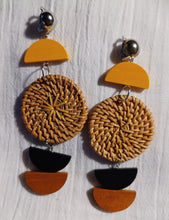 Load image into Gallery viewer, Handmade  Natural Wood and rattan Clip On Dangle Earrings
