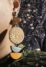 Load image into Gallery viewer, Handmade  Natural Wood and rattan Clip On Dangle Earrings
