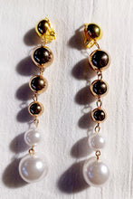Load image into Gallery viewer, Handmade unique gold Ball and faux pearl Dangle Clip On Earrings
