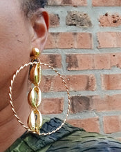 Load image into Gallery viewer, Handmade Extra large   Hoop and Cowrie Shell Clip On Earrings
