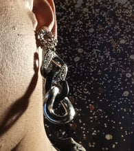Load image into Gallery viewer, Handmade Chunky silver and black Acrylic Chain  Earrings Clip On 3 in
