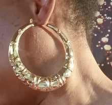 Load image into Gallery viewer, Rare Large Fulani Basket bamboo Gold Metal Hoop Earrings 4 inch
