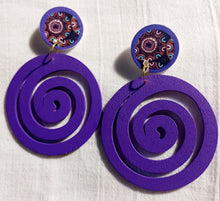 Load image into Gallery viewer, Handmade large  Wooden Spiral Clip On Earrings purple
