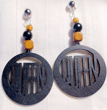 Load image into Gallery viewer, Handmade Extra large Queen Natural Wood  Clip On Dangle Earrings black
