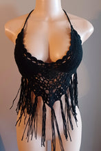 Load image into Gallery viewer, Vintage style crochet halter crop top with custom matching earrings New large
