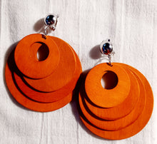 Load image into Gallery viewer, Clip on Multi Layer Wooden Hoop Earrings orange
