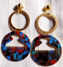 Load image into Gallery viewer, Handmade handpainted large wooden  Afro Pick Clip On Dangle Earrings
