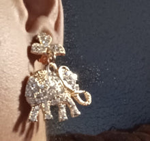 Load image into Gallery viewer, Handmade Rhinestone Lucky Elephant Clip On Earrings gold
