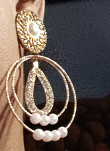 Load image into Gallery viewer, Handmade gold Metal faux pearl and rhinestone Multi Hoop Clip On Earrings
