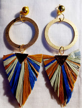 Load image into Gallery viewer, Handmade Natural Boho wood and Raffia Clip On Earrings 6 inch
