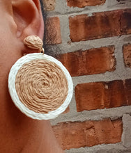Load image into Gallery viewer, Handmade Raffia Medallion Earrings, Lightweight Bohemian Style
