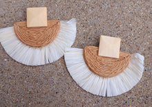 Load image into Gallery viewer, Handmade Raffia Fan Earrings, Bohemian Natural Style
