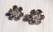 Load image into Gallery viewer, Aurora borelais and clear silver Rhinestone Stud Cluster Clip On Earrings
