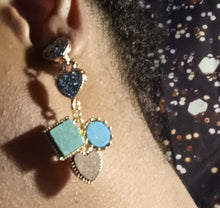Load image into Gallery viewer, Handmade wood and rhinestone Heart dangle Clip On Earrings
