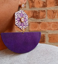 Load image into Gallery viewer, Large handmade Abstract Design Wooden Earrings (pierced ears)
