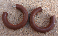 Load image into Gallery viewer, Handmade handpainted  Large 2.25 inch Chunky Natural Wood Hoop Earrings dark brown
