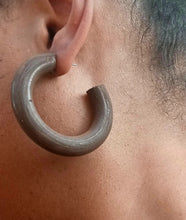 Load image into Gallery viewer, Handmade handpainted  Large 2.25 inch Chunky Natural Wood Hoop Earrings dark brown
