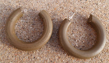Load image into Gallery viewer, Handmade handpainted  Large 2.25 inch Chunky Natural Wood Hoop Earrings dark olive green
