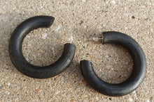 Load image into Gallery viewer, Handmade handpainted  Large 2.25 inch Chunky Natural Wood Hoop Earrings black
