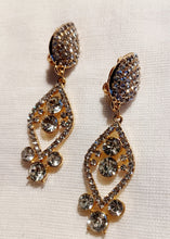 Load image into Gallery viewer, Small Rhinestone Clip On dangle handmade  Earrings gold small
