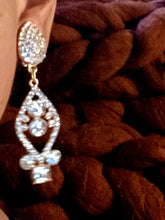 Load image into Gallery viewer, Small Rhinestone Clip On dangle handmade  Earrings gold small
