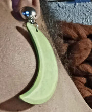 Load image into Gallery viewer, Handmade wooden boho Crescent Moon Clip On Earrings green

