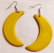 Load image into Gallery viewer, Natural Wood crescent moon Earrings Minimalist (pierced ears) yellow
