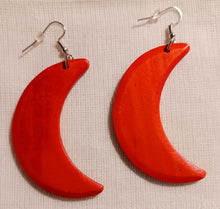 Load image into Gallery viewer, Natural Wood crescent moon Earrings Minimalist (pierced ears) red
