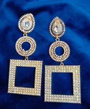 Load image into Gallery viewer, Glamourous Handmade Gold Metal and rhinestone Multi Hoop Clip On Earrings handmade originals
