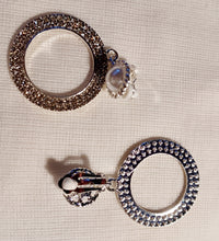 Load image into Gallery viewer, Small faux pearl and  Rhinestone Clip On Hoop Earrings silver

