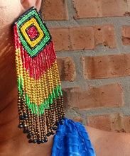 Load image into Gallery viewer, Abstract afrocentric beaded Dangle Earrings pierced ears 5 in
