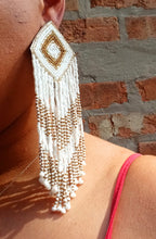 Load image into Gallery viewer, Abstract design beaded Dangle Earrings pierced ears 5 in
