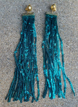 Load image into Gallery viewer, Glam Handmade Sequin tassel Clip On Earrings gold and green
