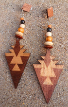 Load image into Gallery viewer, Handmade Natural Wood Clip On Dangle Earrings 4 inch
