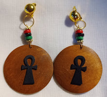 Load image into Gallery viewer, Handmade Ankh Charm Dangle Wooden Clip On Earrings
