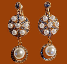 Load image into Gallery viewer, Handmade Faux Pearl and rhinestone Dangle Earrings Clip on
