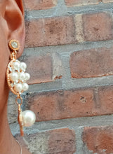 Load image into Gallery viewer, Handmade Faux Pearl and rhinestone Dangle Earrings Clip on
