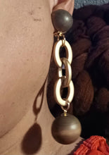Load image into Gallery viewer, Handmade Acrylic chain and wood Clip On Earrings
