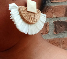 Load image into Gallery viewer, Handmade Raffia Fan Earrings, Bohemian Natural Style
