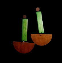 Load image into Gallery viewer, Giant Handmade Natural Wood Geometric  Hoop Earrings Minimalist 8 inch  (pierced ears)
