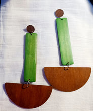 Load image into Gallery viewer, Giant Handmade Natural Wood Geometric  Hoop Earrings Minimalist 8 inch  (pierced ears)
