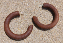 Load image into Gallery viewer, Handmade handpainted Extra Large Chunky Natural Wood Hoop Earrings dark brown rare
